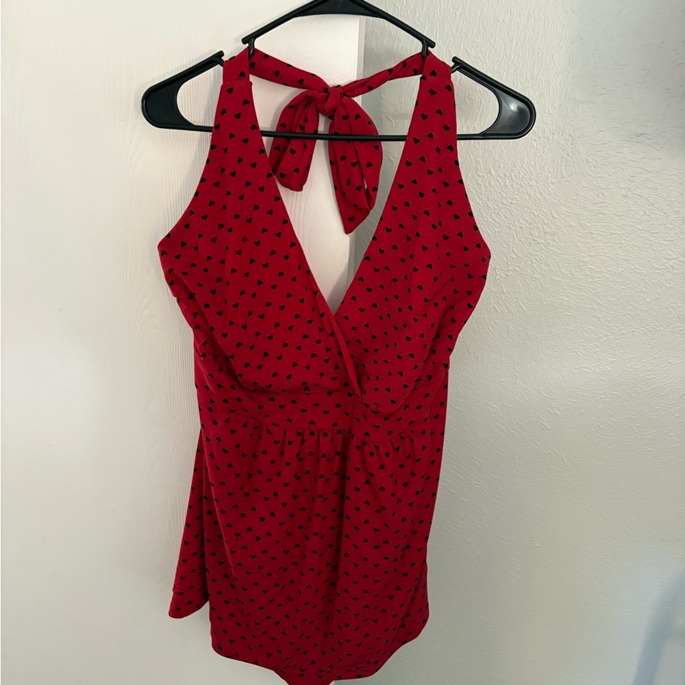 Torrid Red Halter Top with Black Polka Dot hearts